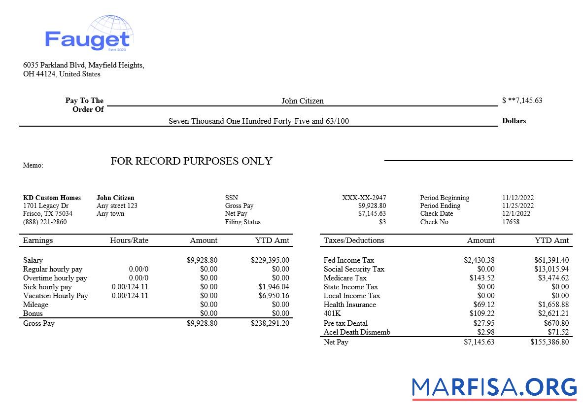 Realistic Information corporation editable payroll example